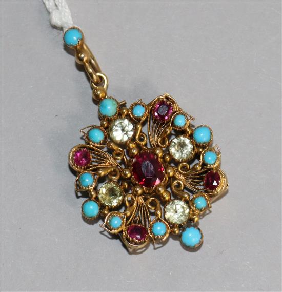 An Indian? multi gem set gold pendant (converted clasp?).